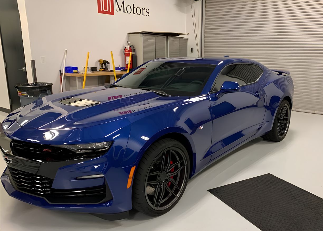 Blue Chevrolet Camaro SS after luxury detailing at Tempe Auto Spa