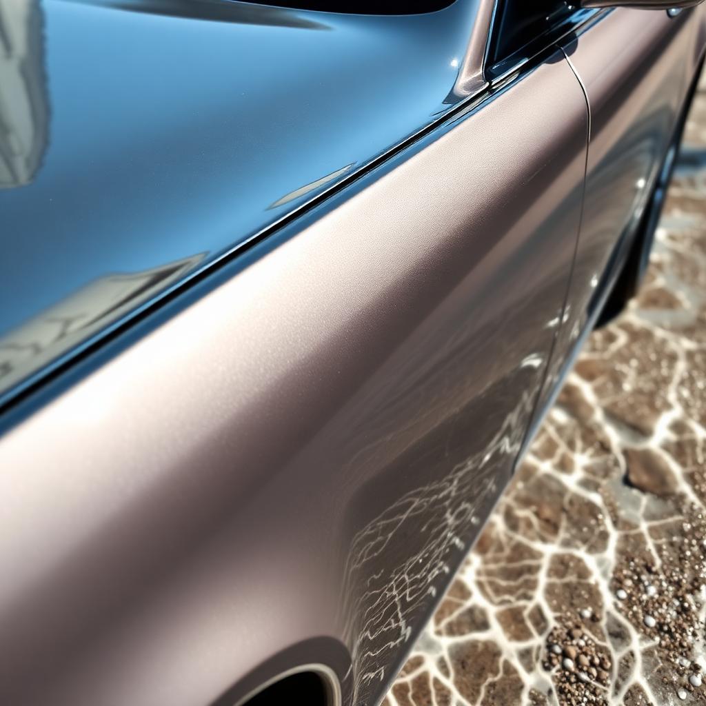 Glossy ceramic-coated luxury sedan with water beading in bright Tempe summer light