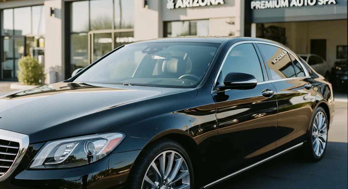 Black luxury sedan with professionally installed ceramic window tint